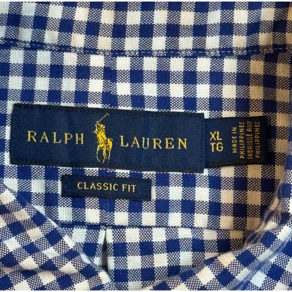 Polo Ralph Lauren Blue Check Flesh Pony Logo Casual Button Down Shirt‎ Men's XL - Picture 4 of 10